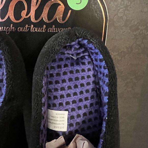 Halloween Black Cat Slippers Feline Spooky Size Small 5-6 Purple Kitties Lining - Picture 7 of 9